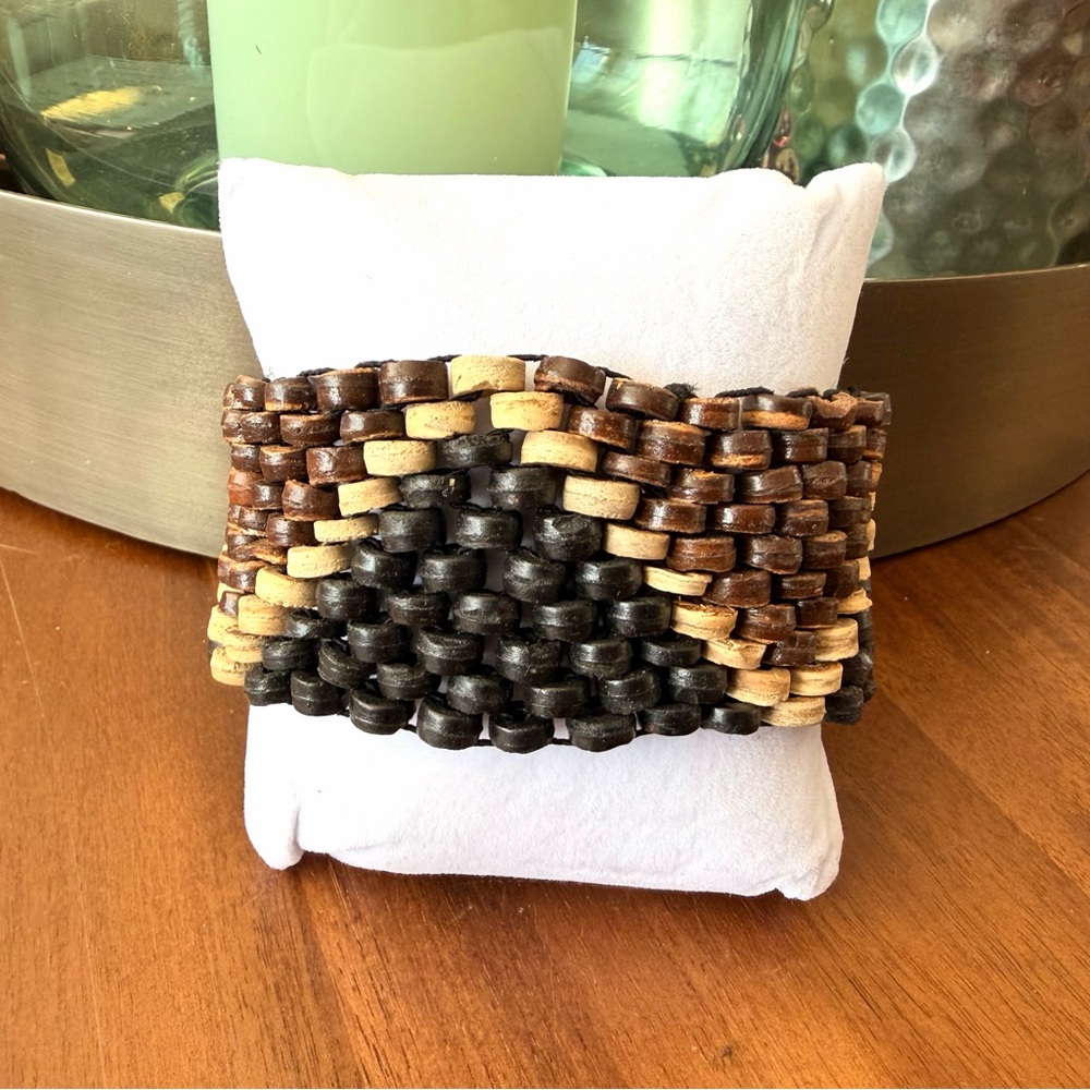 Tricolor Wood Beaded Black and Brown Bracelet